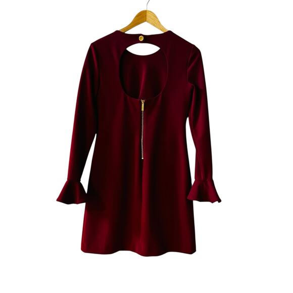 Calvin Klein Bell Long SleeveOpen Back Shift Dress Size 4 Burgundy - Picture 3 of 7